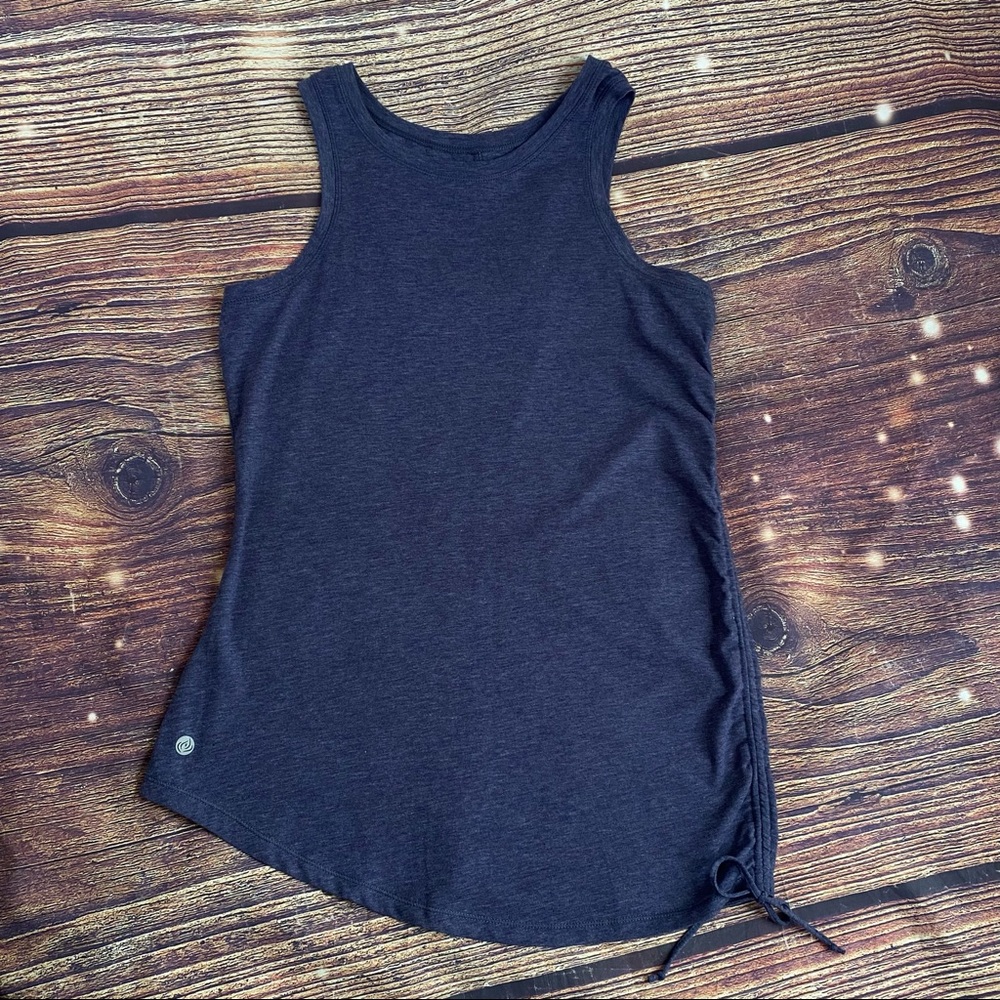 Womens Apana scoop neck, ruched side blue tank top. Size XS. EUC.